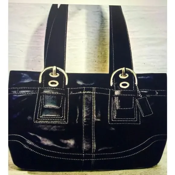 Vintage Coach Black Leather Soho Buckle Tote Y2K Era Silver Hardware - Picture 2 of 7